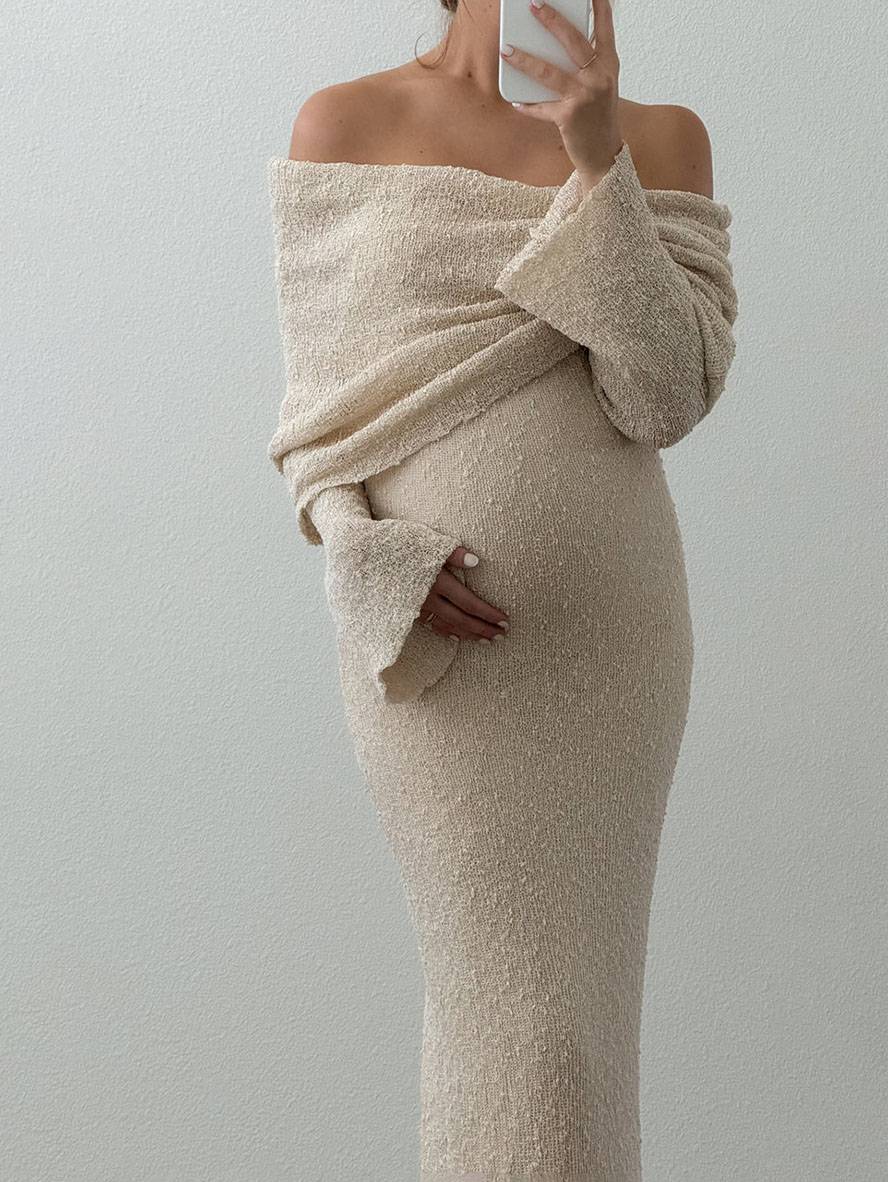Off-Shoulder Long Sleeve Maternity Dress for Women