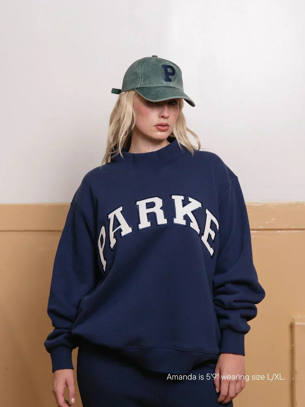 Navy Oversized Mockneck Jumper for Men with White Varsity Print