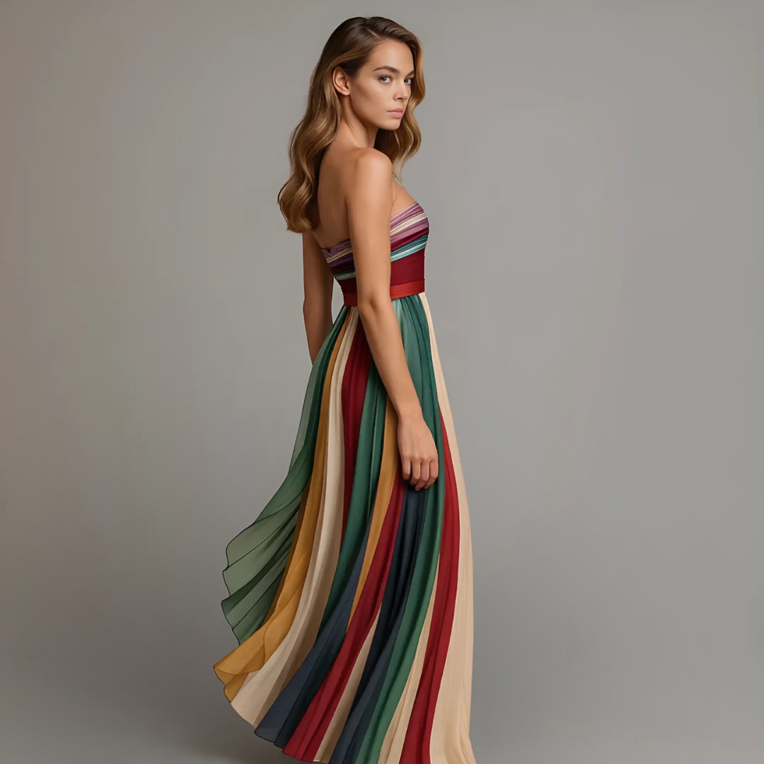 Strapless Colourful Pleated Maxi Dress for Women | Summer