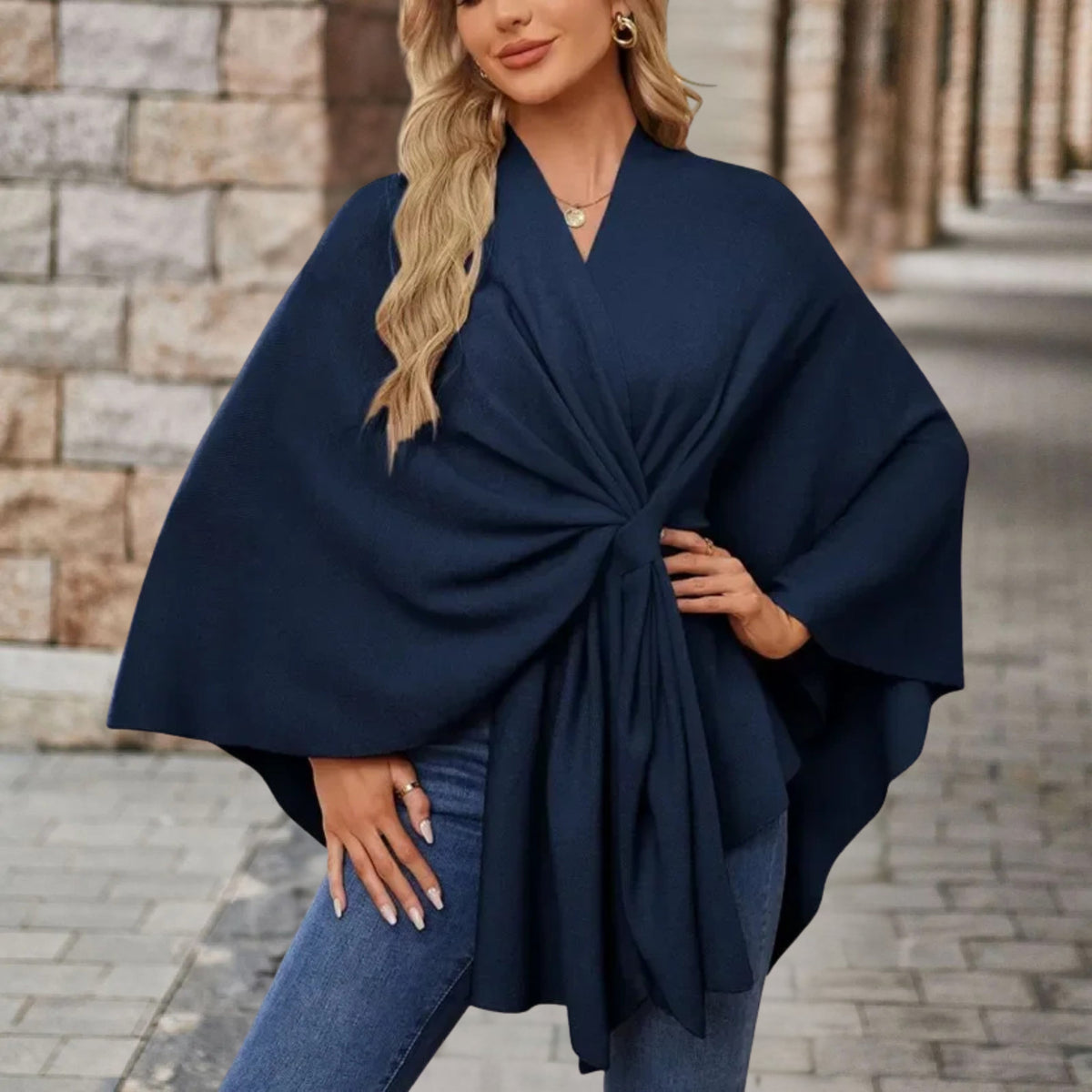 Loose Fit Knot Front Draped Poncho for Women | Lightweight Breathable Fabric