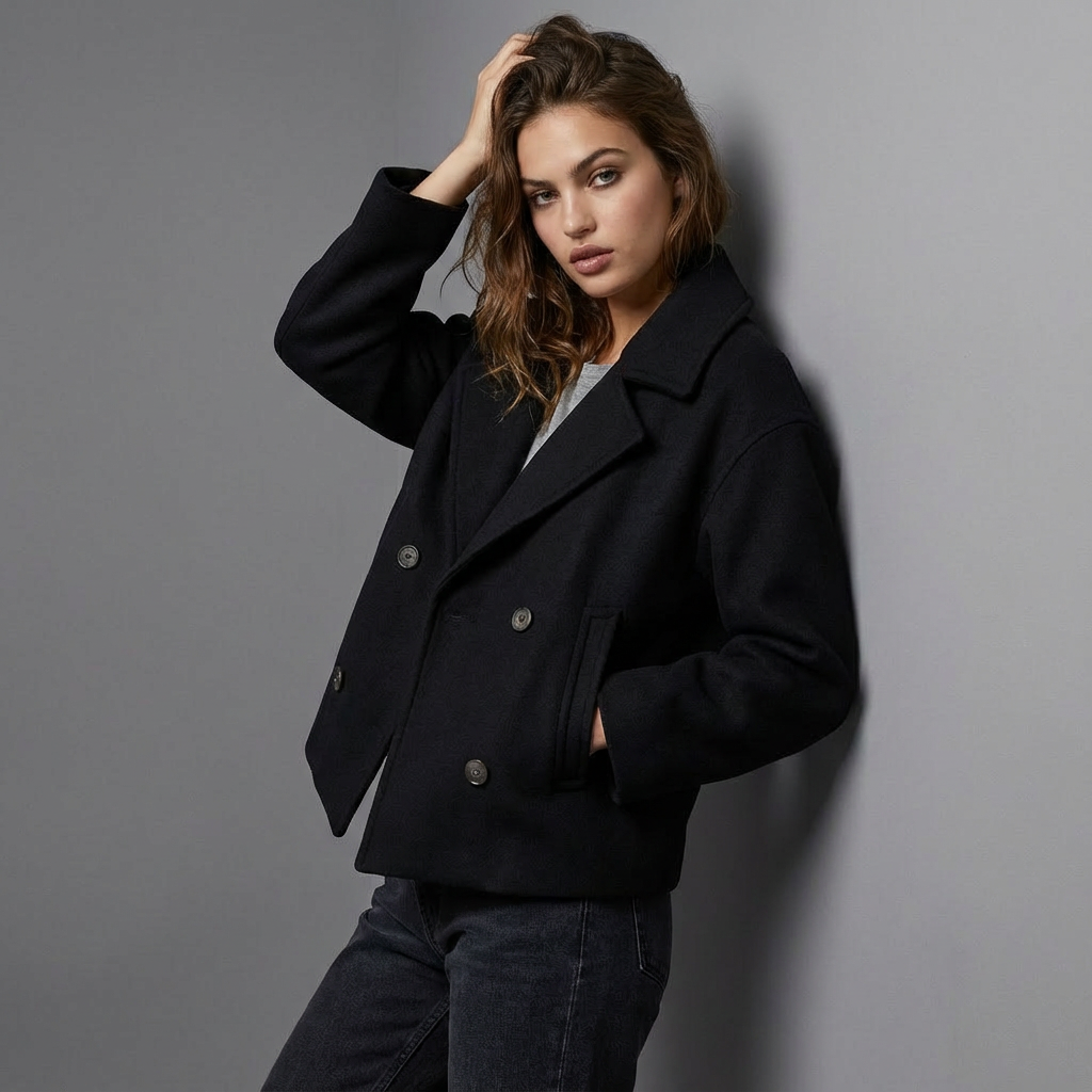 Women's Coat | Short Straight Double-Breasted Style