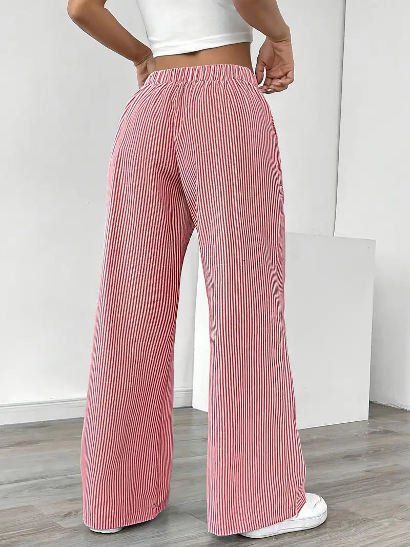 Striped Wide Flare Trousers for Women | Beach Summer