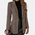 Brown Plaid Single Breasted Blazer for Women | Tailored Fit