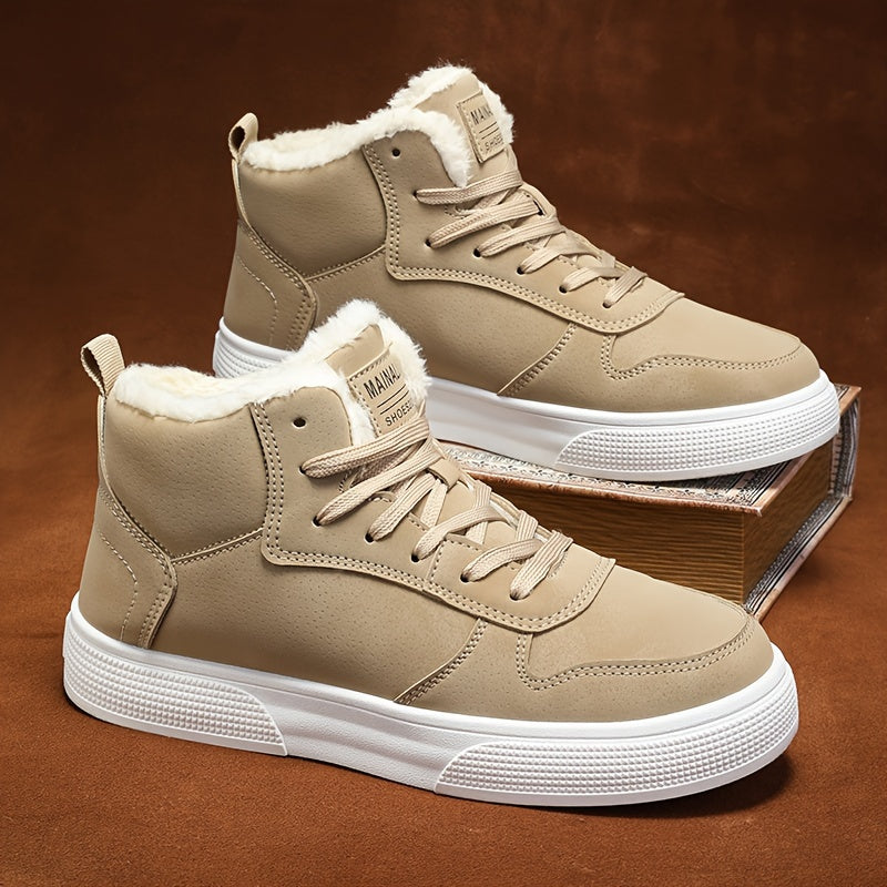 Warm Plush Lined High Top Lace Up Sneakers with Grip Sole for Men | Winter Wear