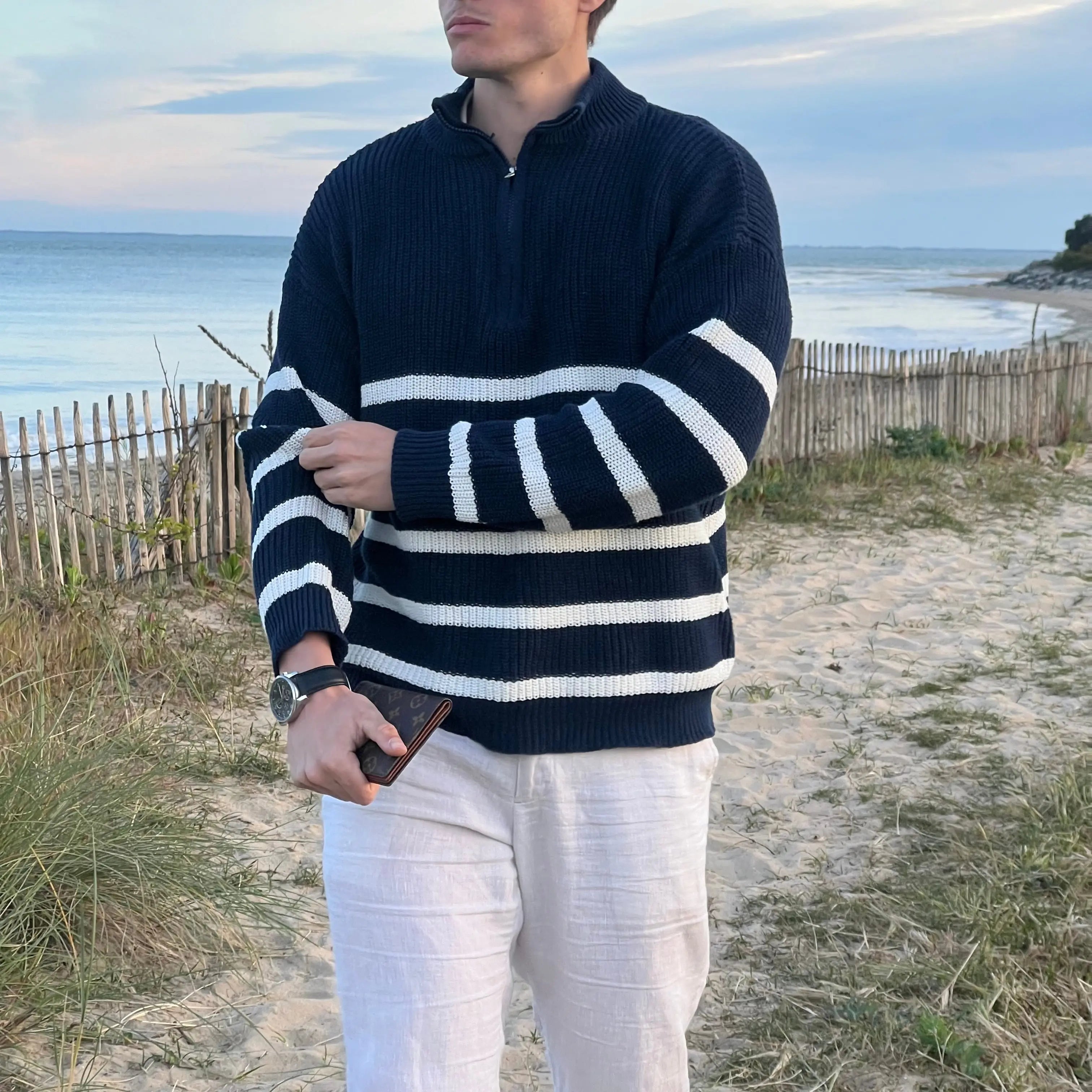 Men's Striped Half-Zip Sweater – Timeless Style and Elegant Comfort