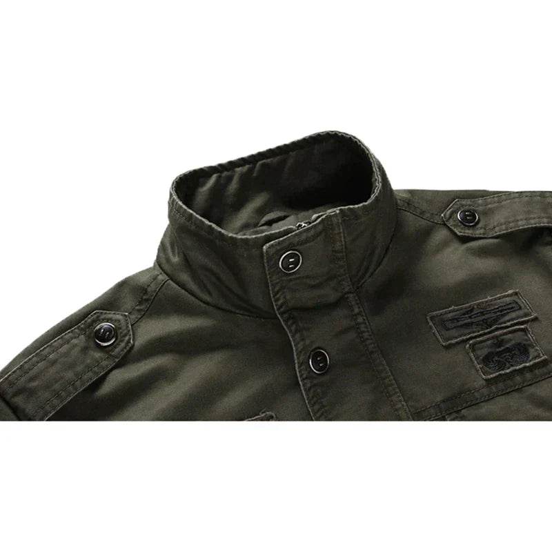 Olive Green Modern Military Zip-Up Jacket for Men | Fitted Casual Outerwear