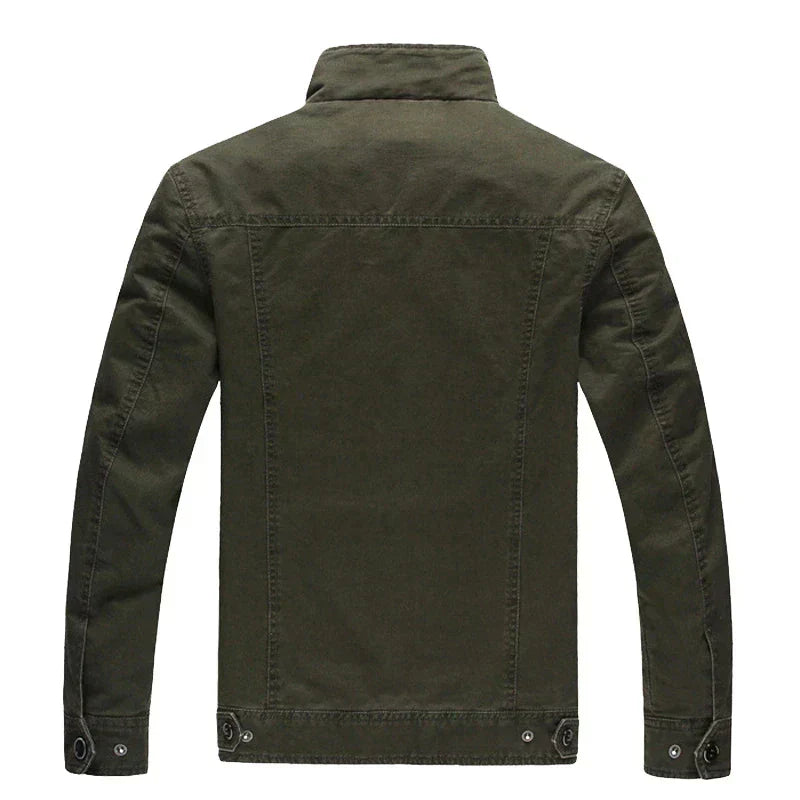 Olive Green Modern Military Zip-Up Jacket for Men | Fitted Casual Outerwear