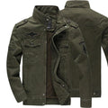 Olive Green Modern Military Zip-Up Jacket for Men | Fitted Casual Outerwear
