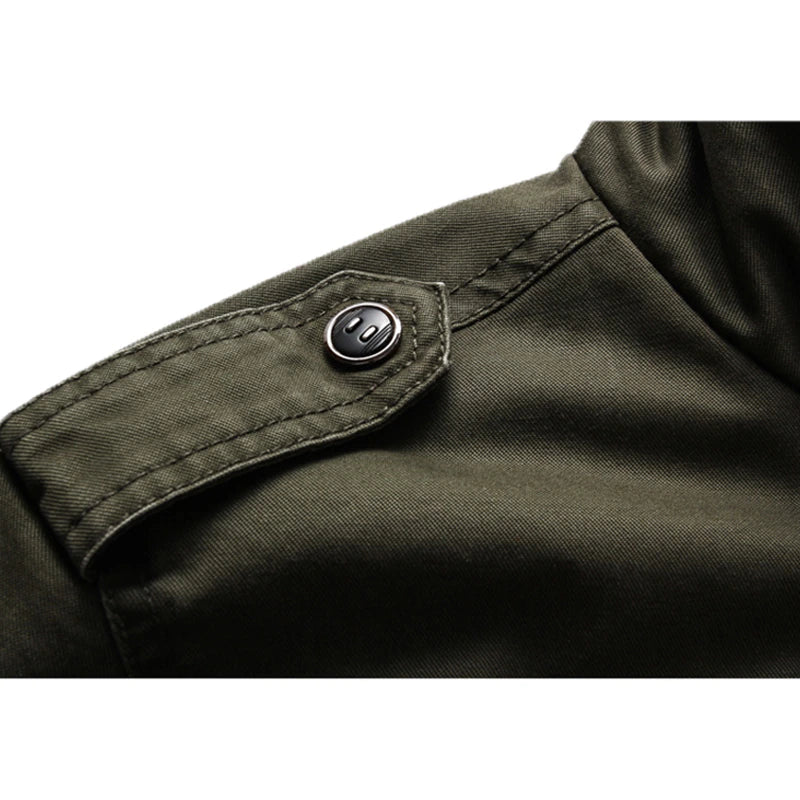 Olive Green Modern Military Zip-Up Jacket for Men | Fitted Casual Outerwear