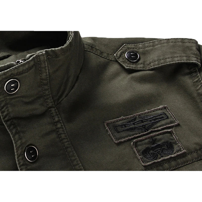 Olive Green Modern Military Zip-Up Jacket for Men | Fitted Casual Outerwear