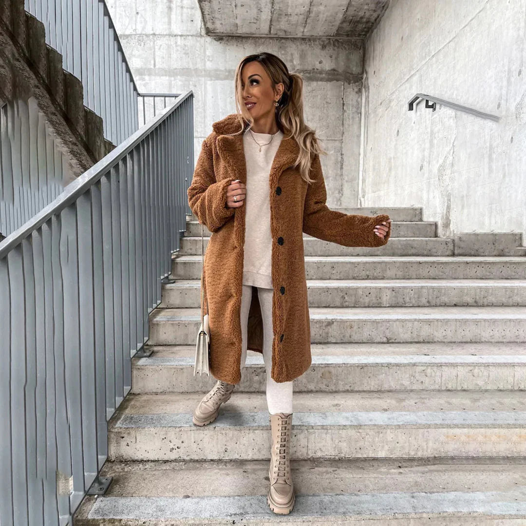 Women's Plush Coat | Long Single-Breasted Fit