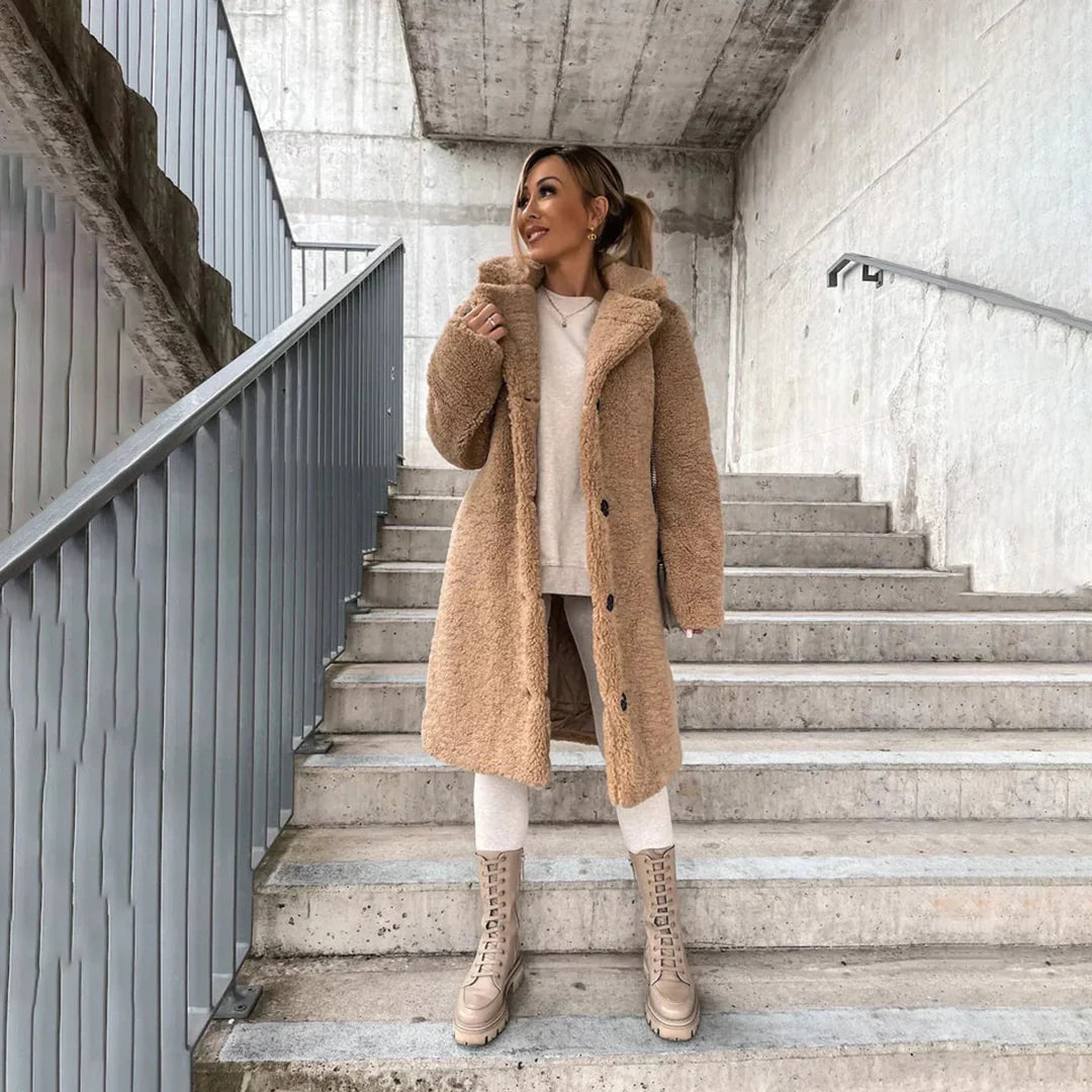 Women's Plush Coat | Long Single-Breasted Fit