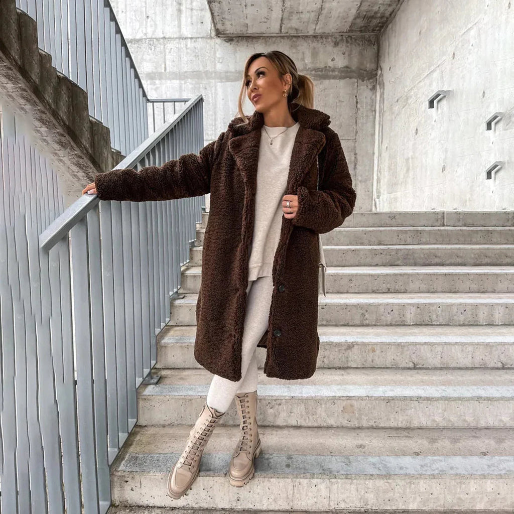 Women's Plush Coat | Long Single-Breasted Fit