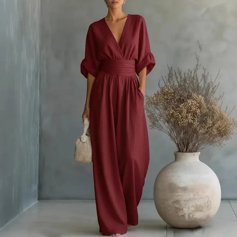 Wide-Leg Wrap V-Neck Jumpsuit for Women | Summer Occasion