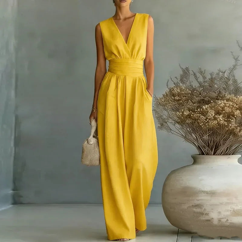 Wide-Leg Wrap V-Neck Jumpsuit for Women | Summer Occasion