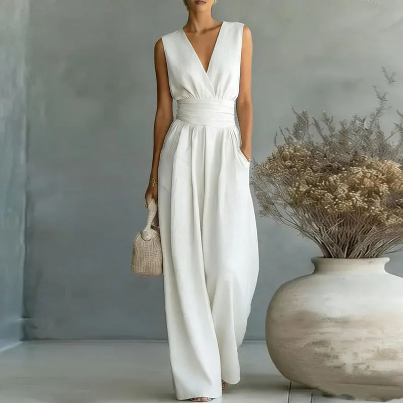 Wide-Leg Wrap V-Neck Jumpsuit for Women | Summer Occasion