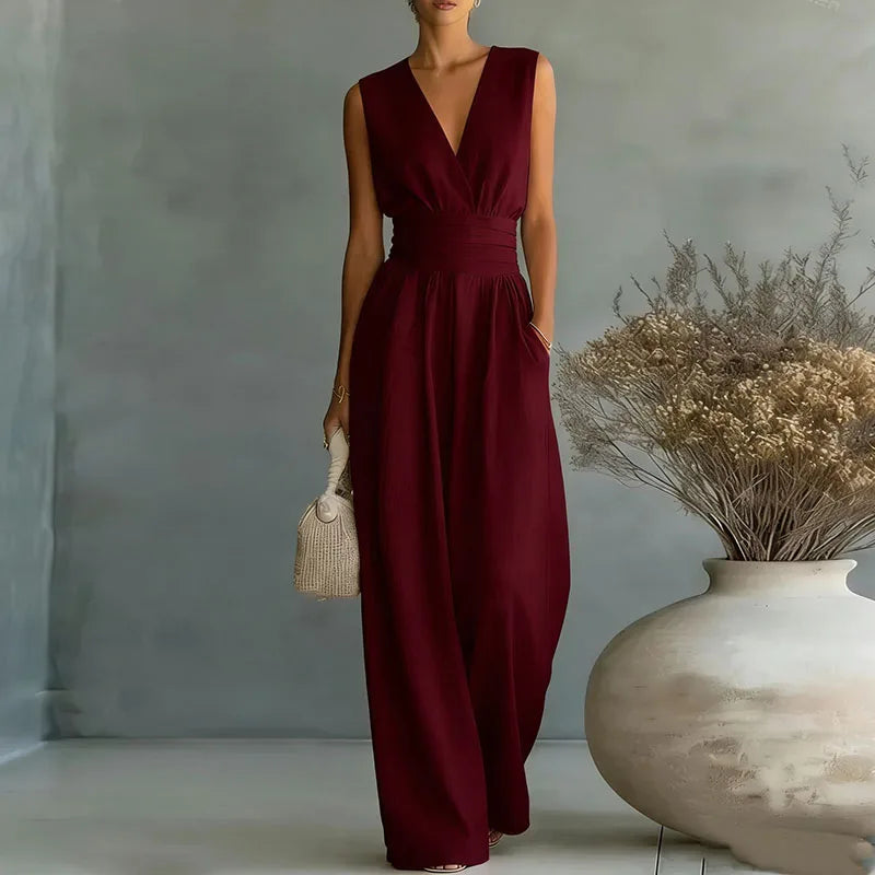 Wide-Leg Wrap V-Neck Jumpsuit for Women | Summer Occasion