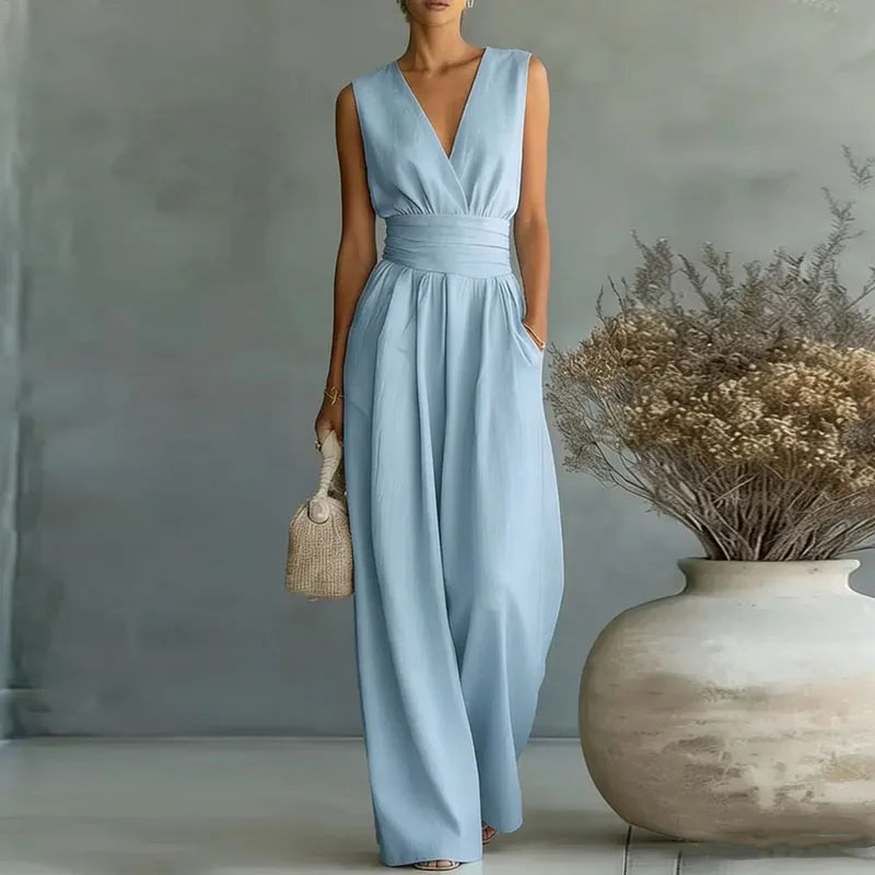 Wide-Leg Wrap V-Neck Jumpsuit for Women | Summer Occasion