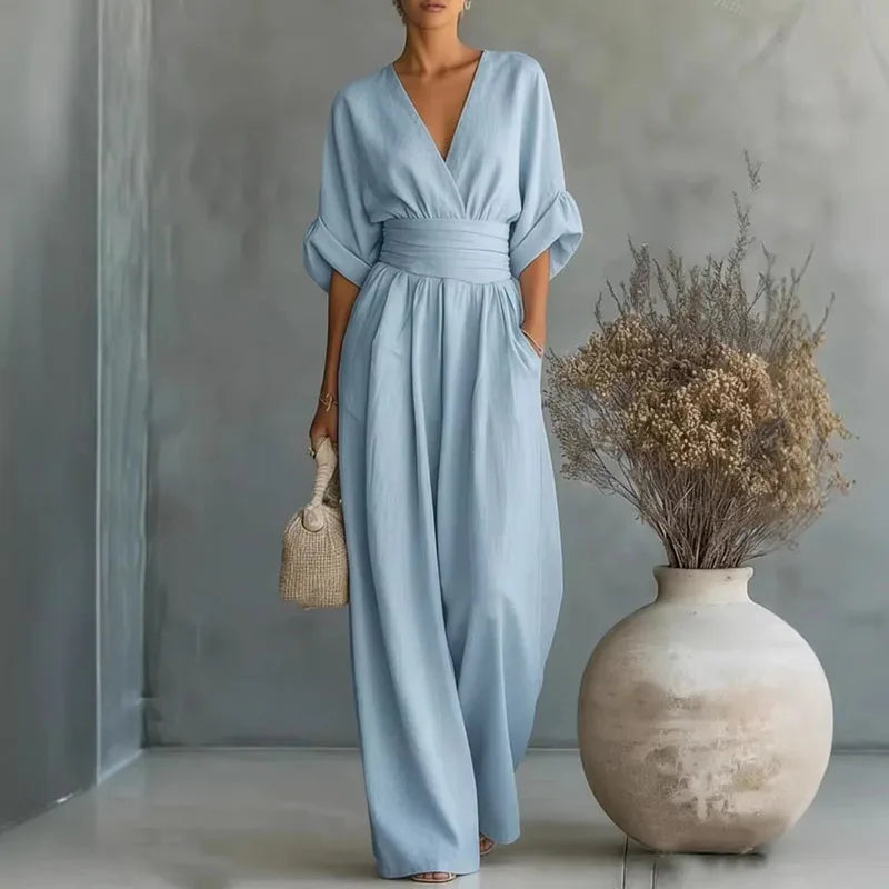 Wide-Leg Wrap V-Neck Jumpsuit for Women | Summer Occasion