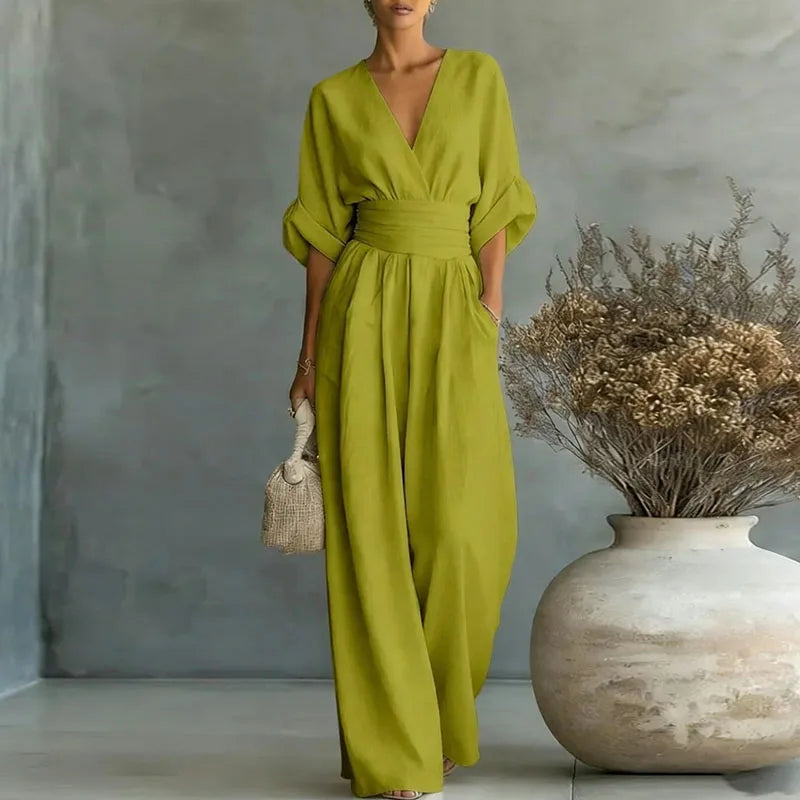 Wide-Leg Wrap V-Neck Jumpsuit for Women | Summer Occasion