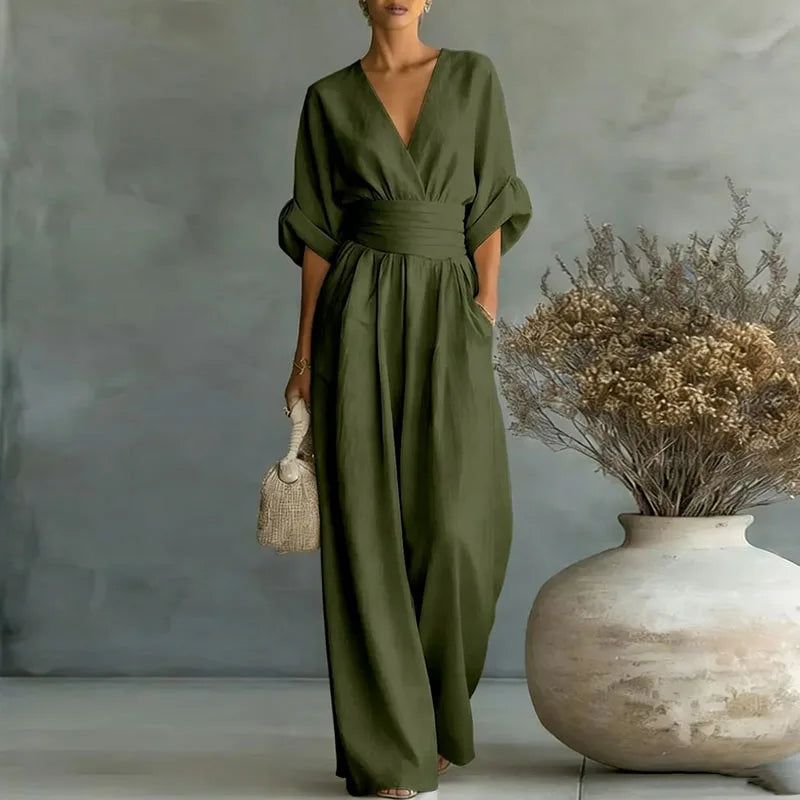 Wide-Leg Wrap V-Neck Jumpsuit for Women | Summer Occasion