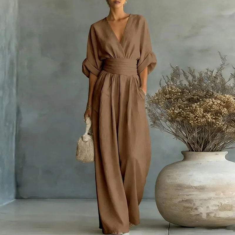 Wide-Leg Wrap V-Neck Jumpsuit for Women | Summer Occasion