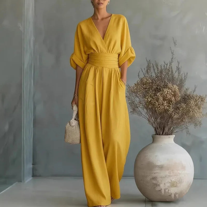Wide-Leg Wrap V-Neck Jumpsuit for Women | Summer Occasion