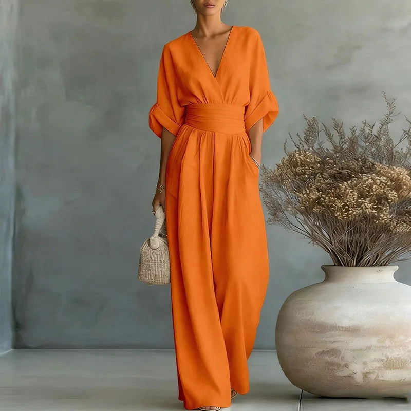Wide-Leg Wrap V-Neck Jumpsuit for Women | Summer Occasion