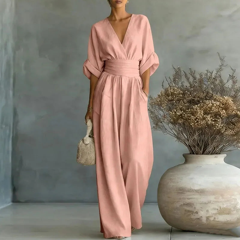Wide-Leg Wrap V-Neck Jumpsuit for Women | Summer Occasion