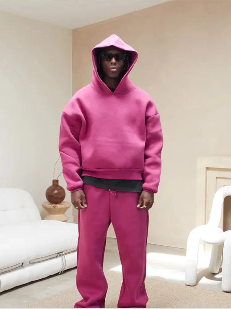 Long Sleeve Zip Jacket and Elastic Waist Jogger Pants Tracksuit Set for Men