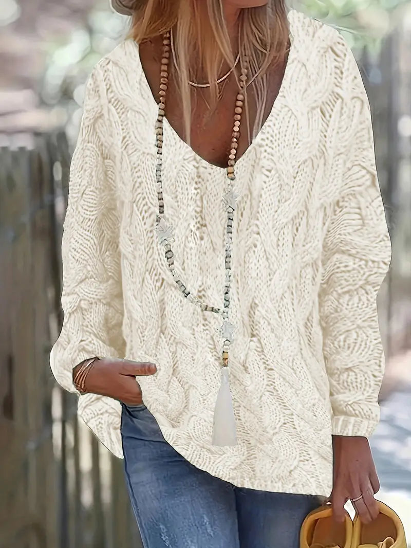 Carlijn™ Cable Knit Oversized Sweater with V-Neck