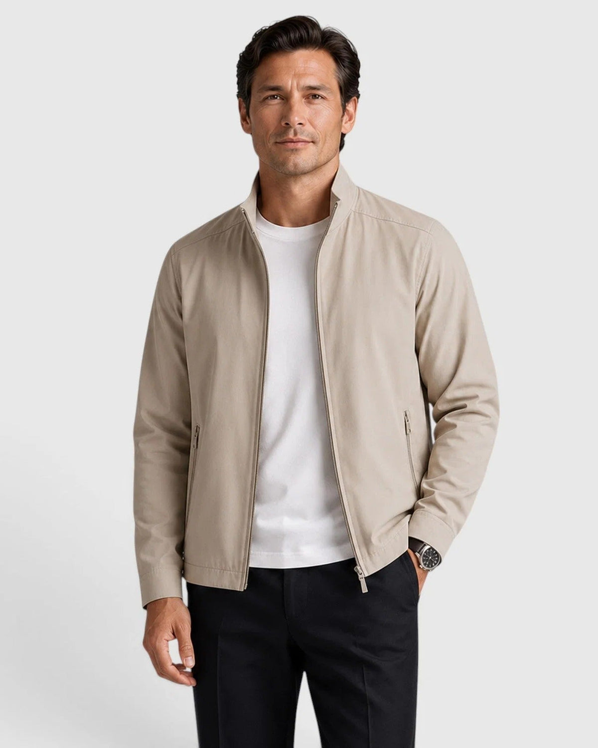 Woven Textured Zip Front Tailored Jacket for Men | Business Casual