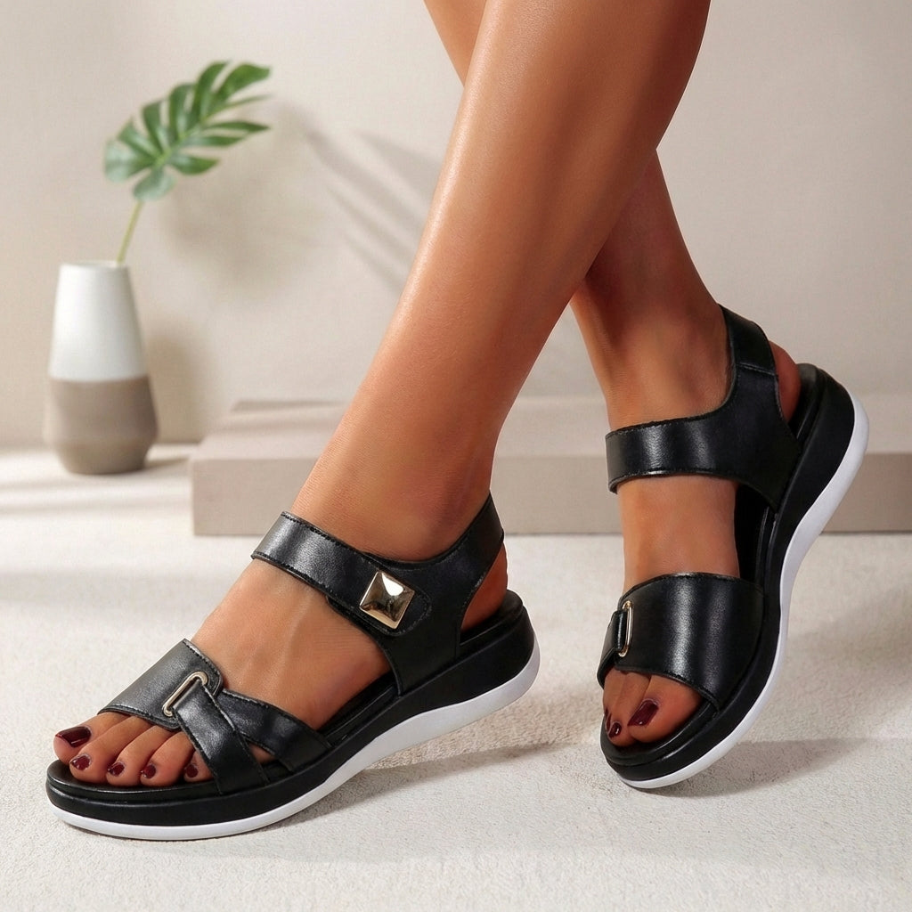 White Beige Black Adjustable Strap Platform Sandals for Women