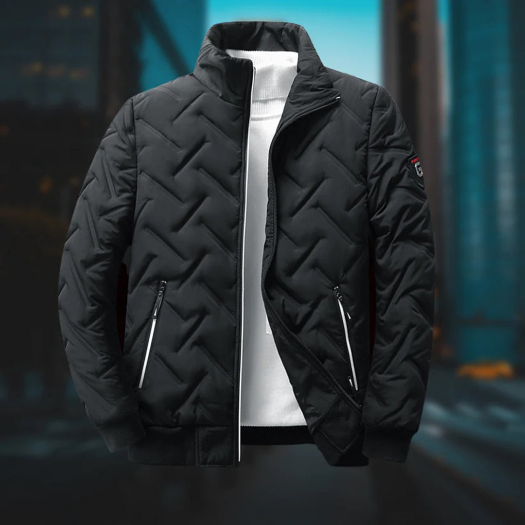 Black Quilted Padded Zip Up Winter Jacket for Men | Cold Weather Outerwear