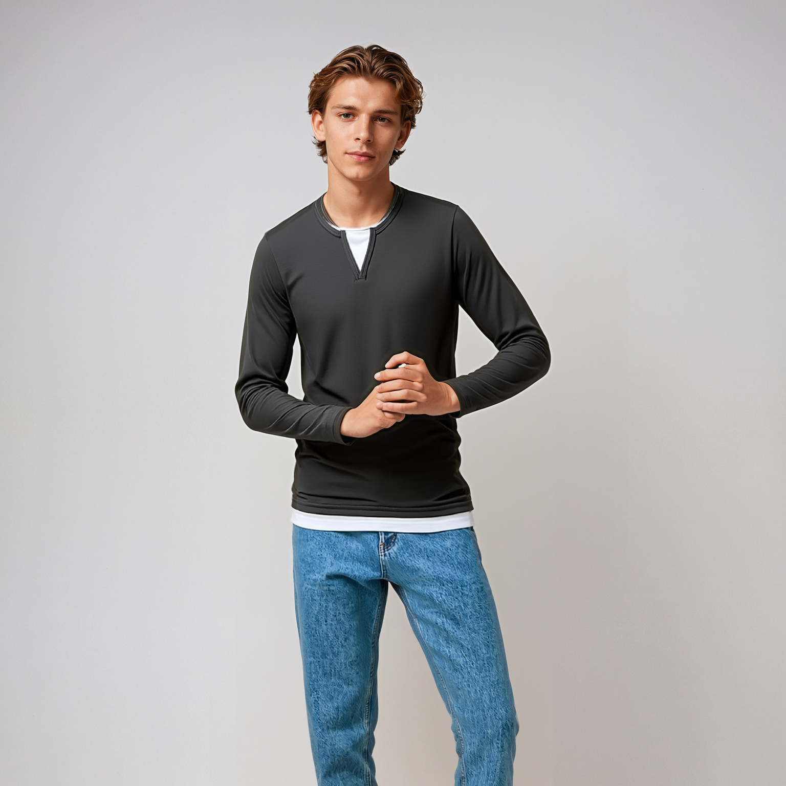 Coen™ Casual Men's Long Sleeve with V-Neck