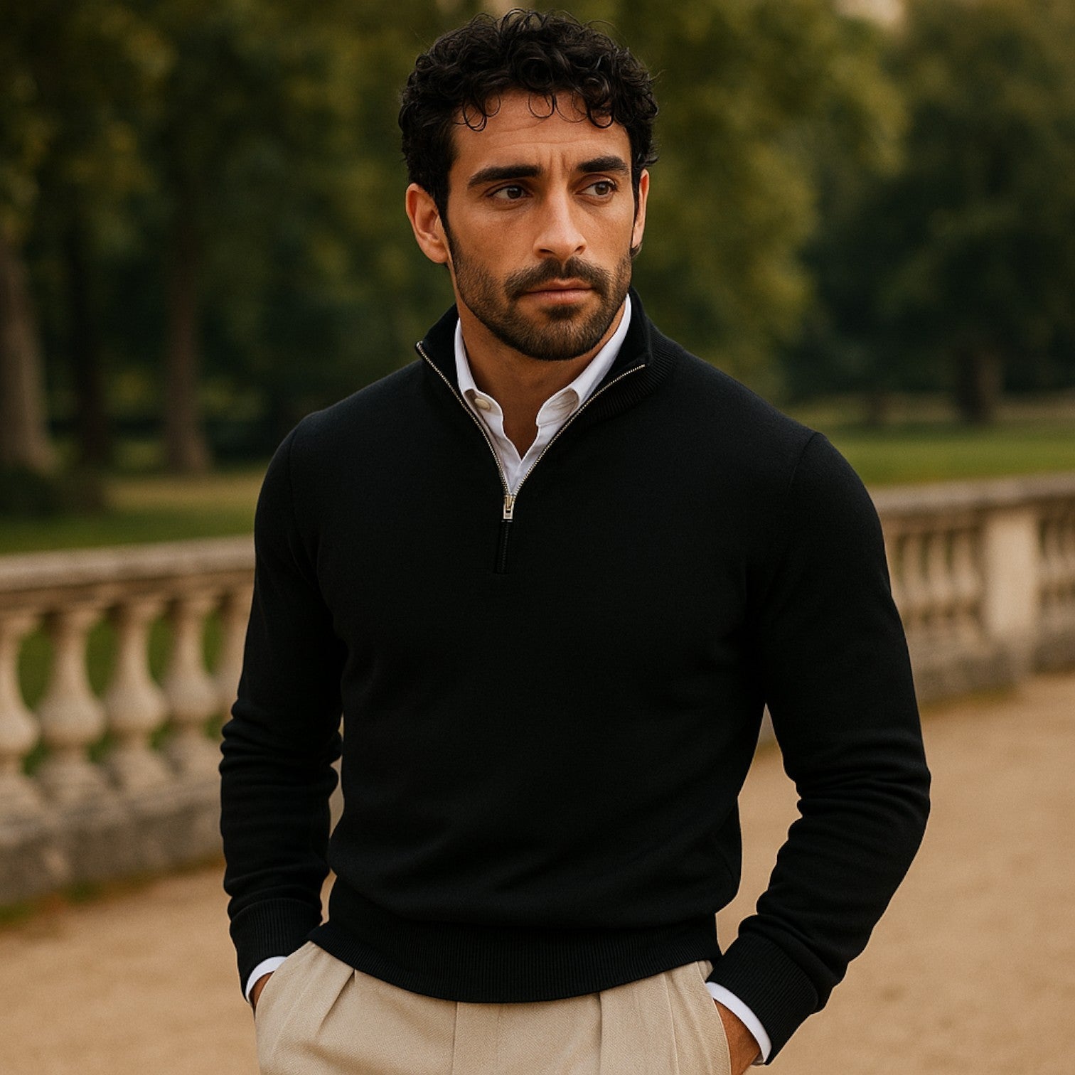 Men's Pullover with Zipper and Long Sleeves for Casual Style
