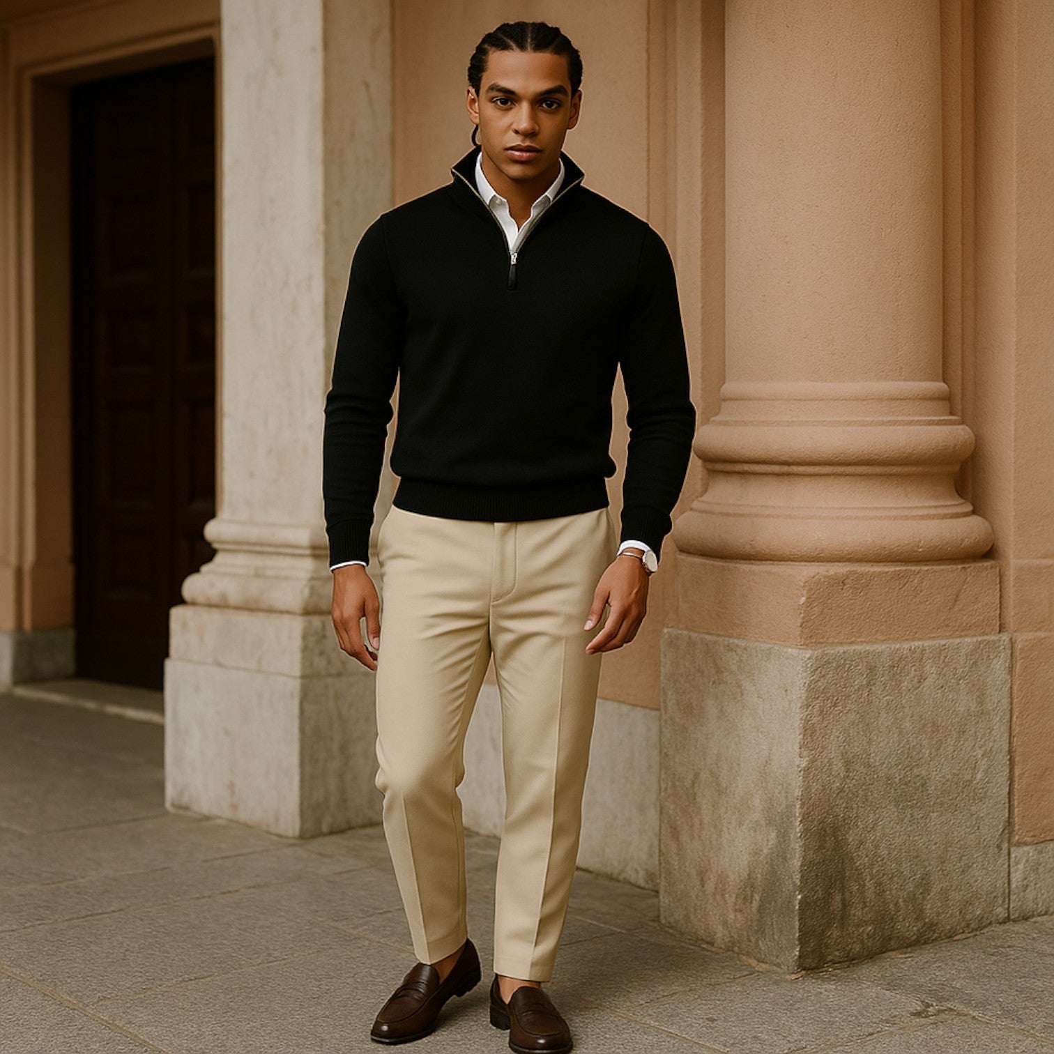 Men's Pullover with Zipper and Long Sleeves for Casual Style