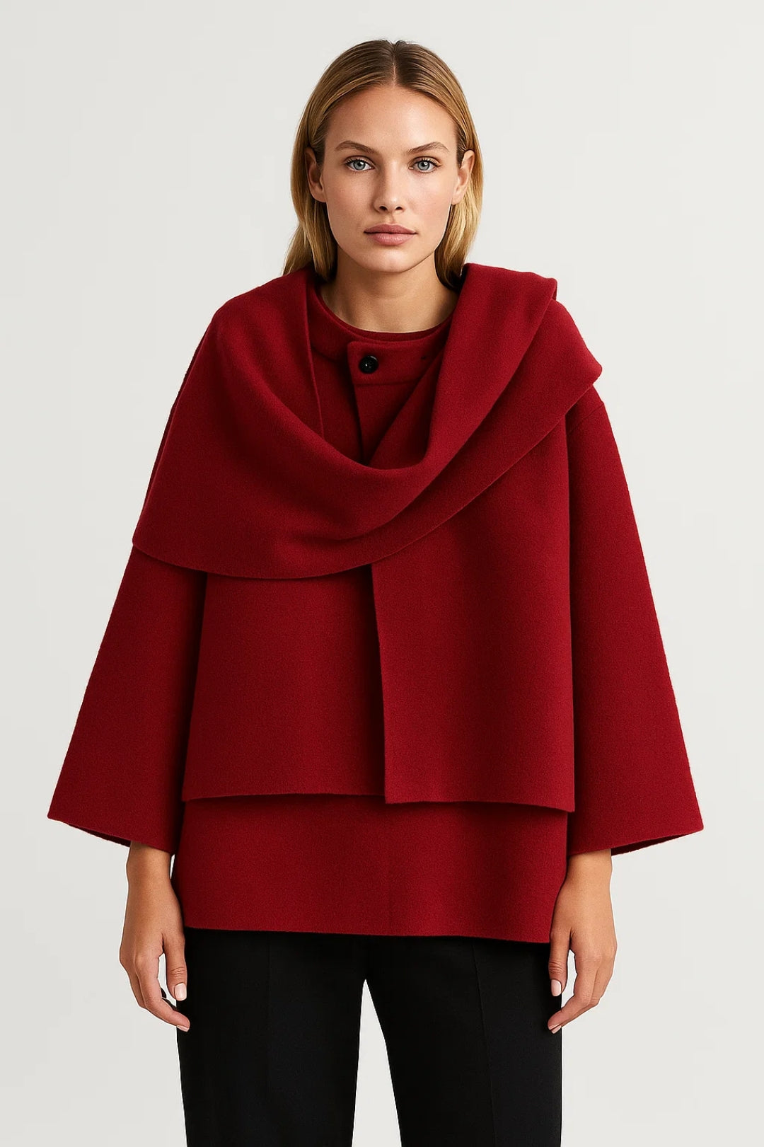 Oversized Poncho Sweater with High Collar