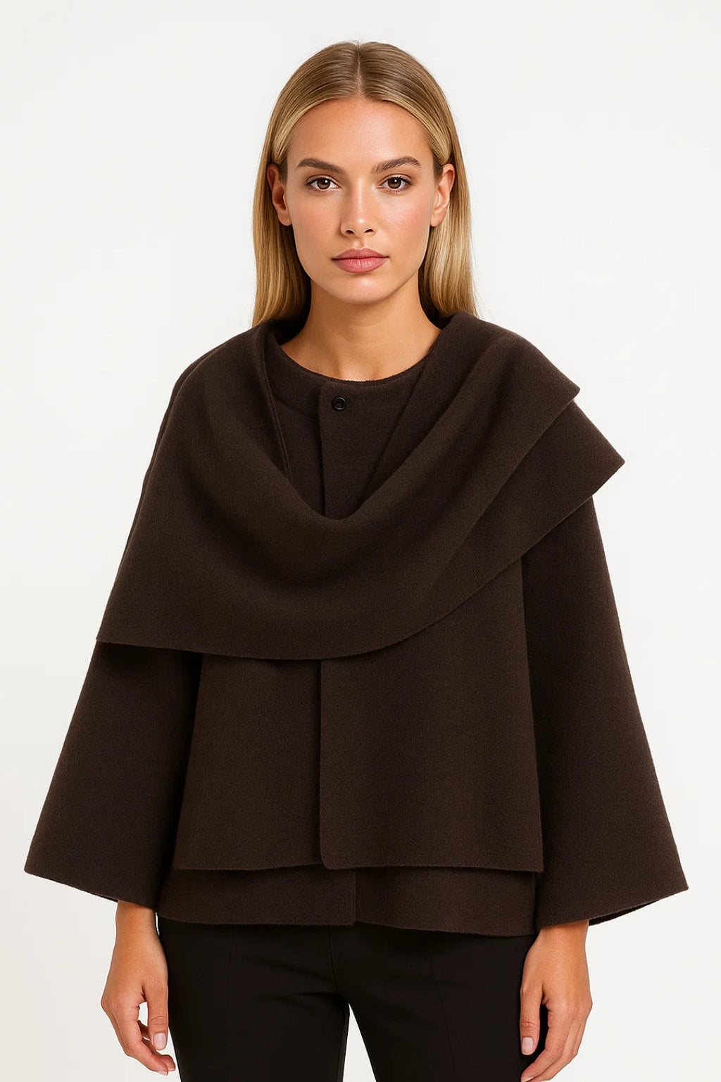 Oversized Poncho Sweater with High Collar