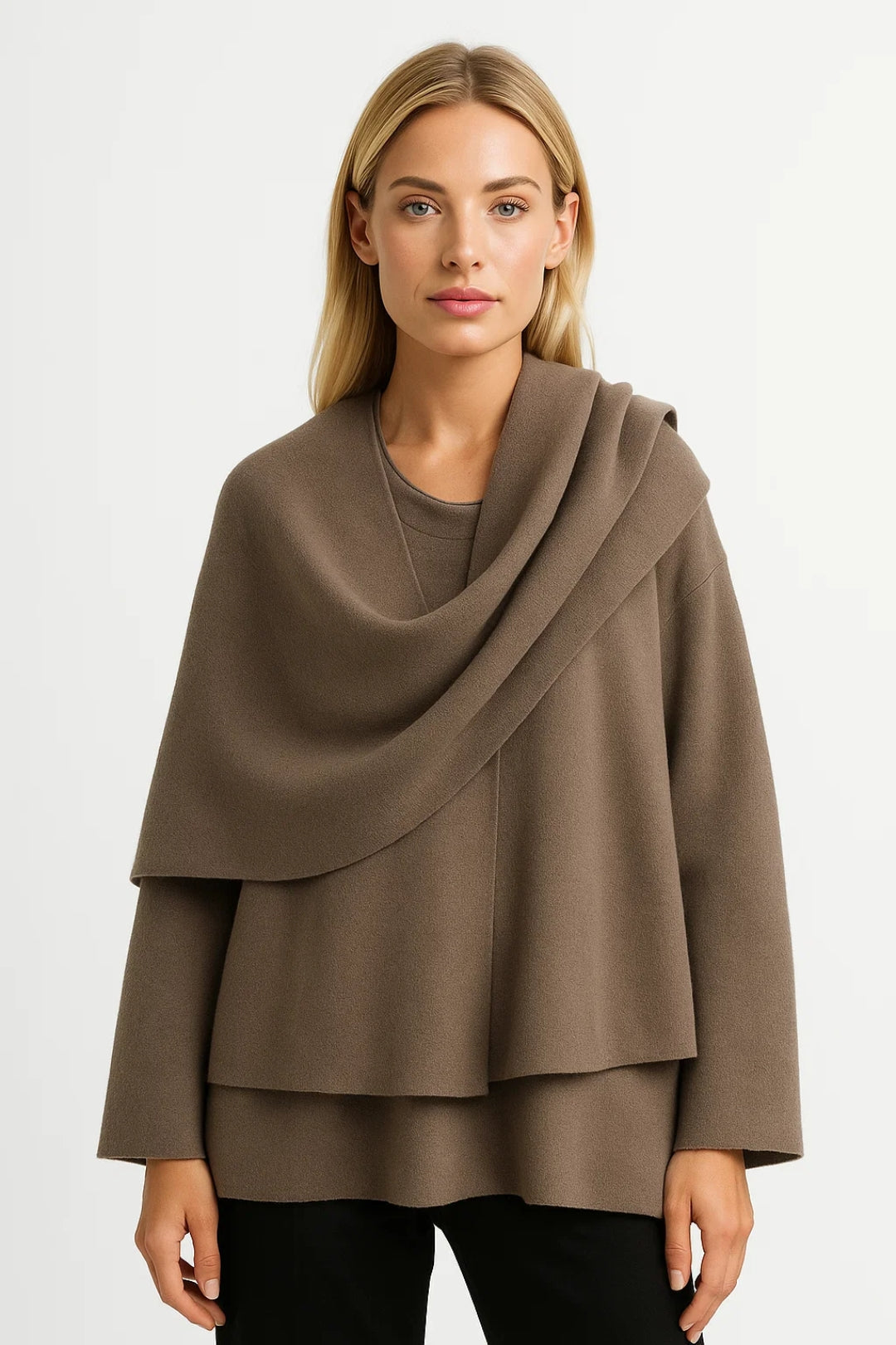 Oversized Poncho Sweater with High Collar