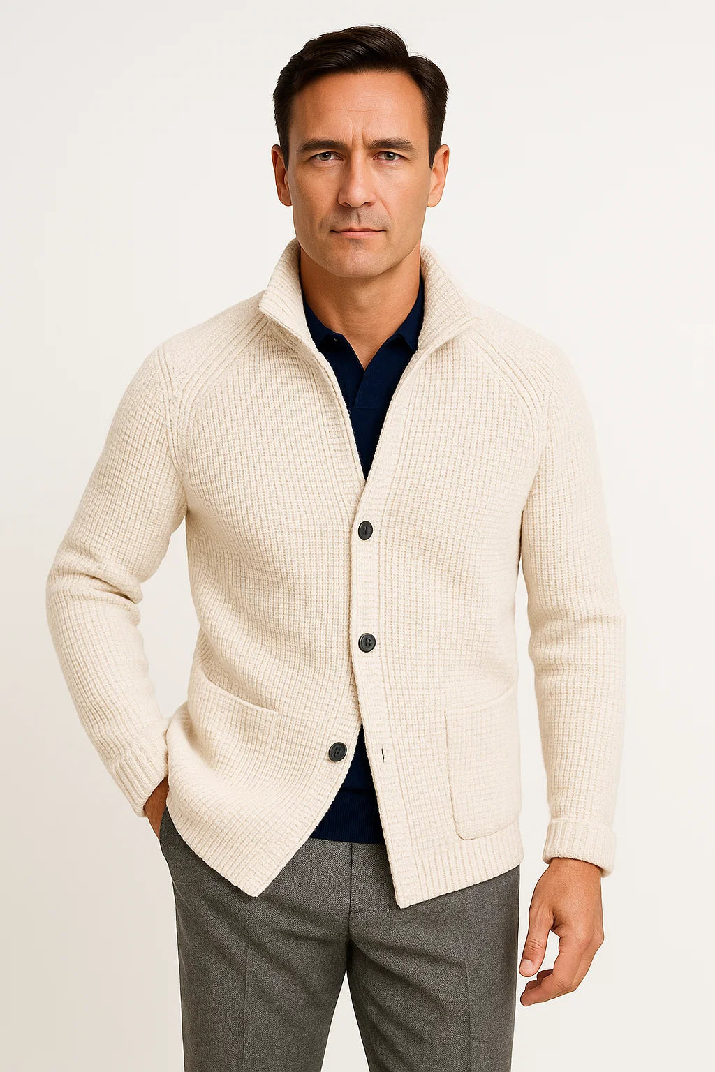 Knit Button Front Cardigan Sweater for Men | Synthetic Fiber Blend