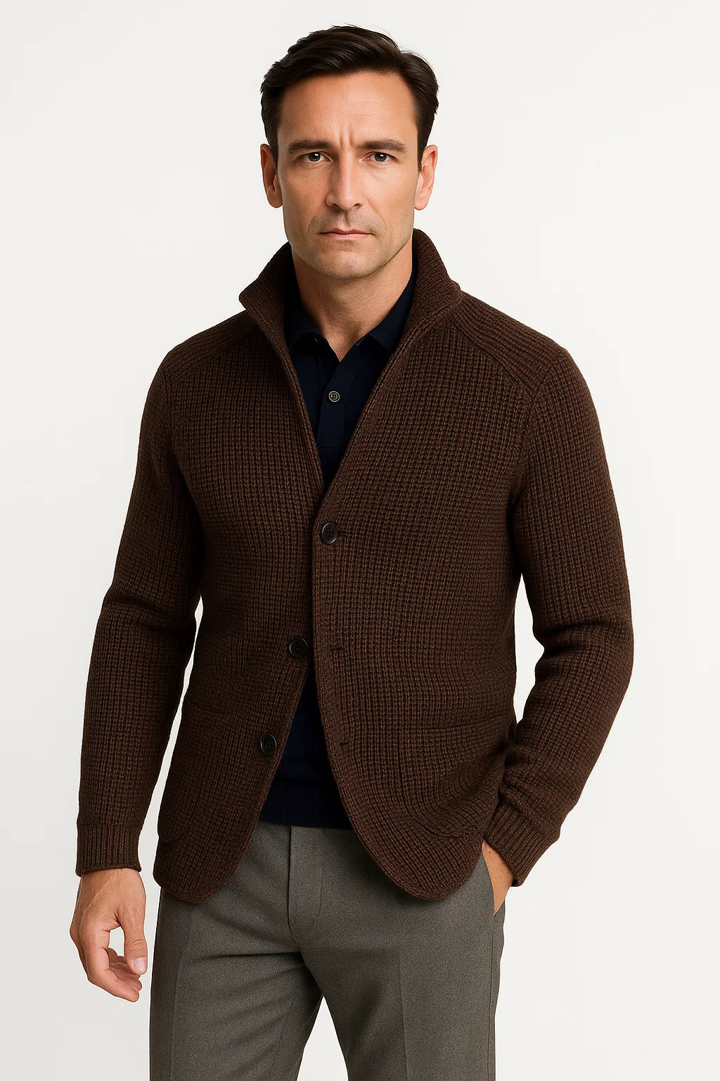 Knit Button Front Cardigan Sweater for Men | Synthetic Fiber Blend