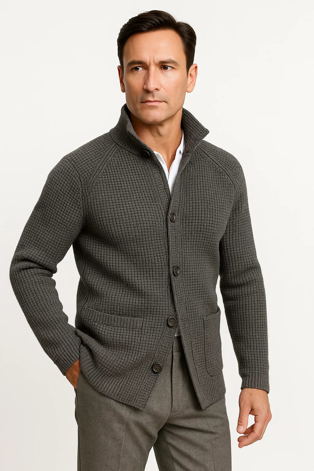 Knit Button Front Cardigan Sweater for Men | Synthetic Fiber Blend