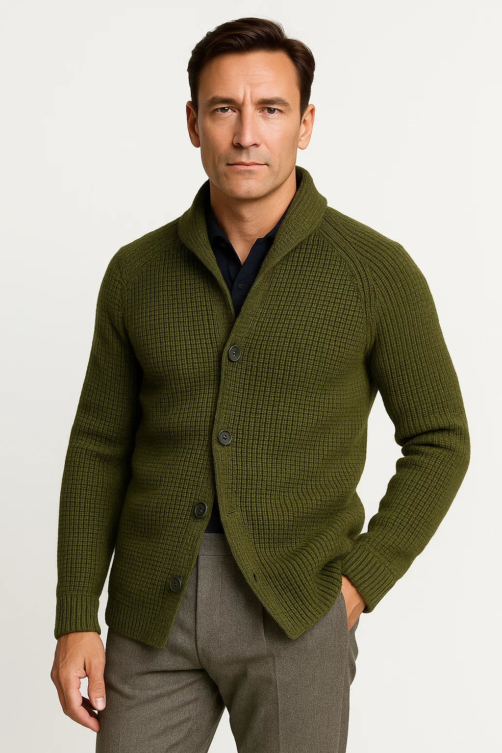 Knit Button Front Cardigan Sweater for Men | Synthetic Fiber Blend