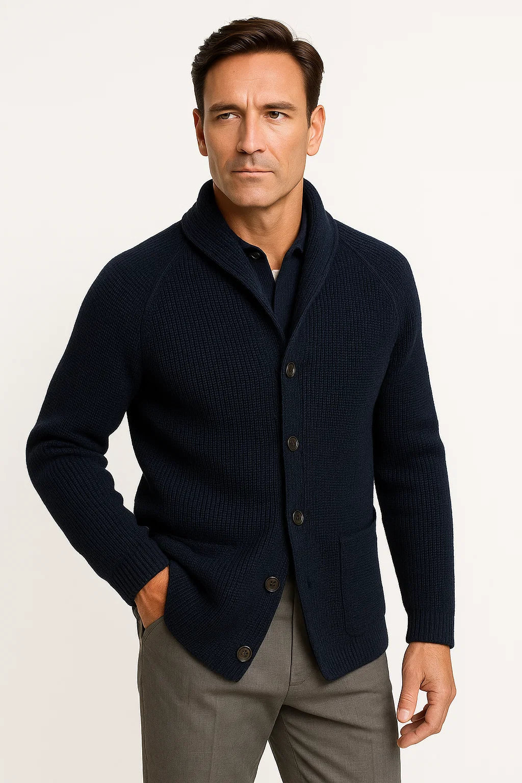 Knit Button Front Cardigan Sweater for Men | Synthetic Fiber Blend