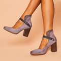 Block Heel Pumps with Ankle Strap for Women