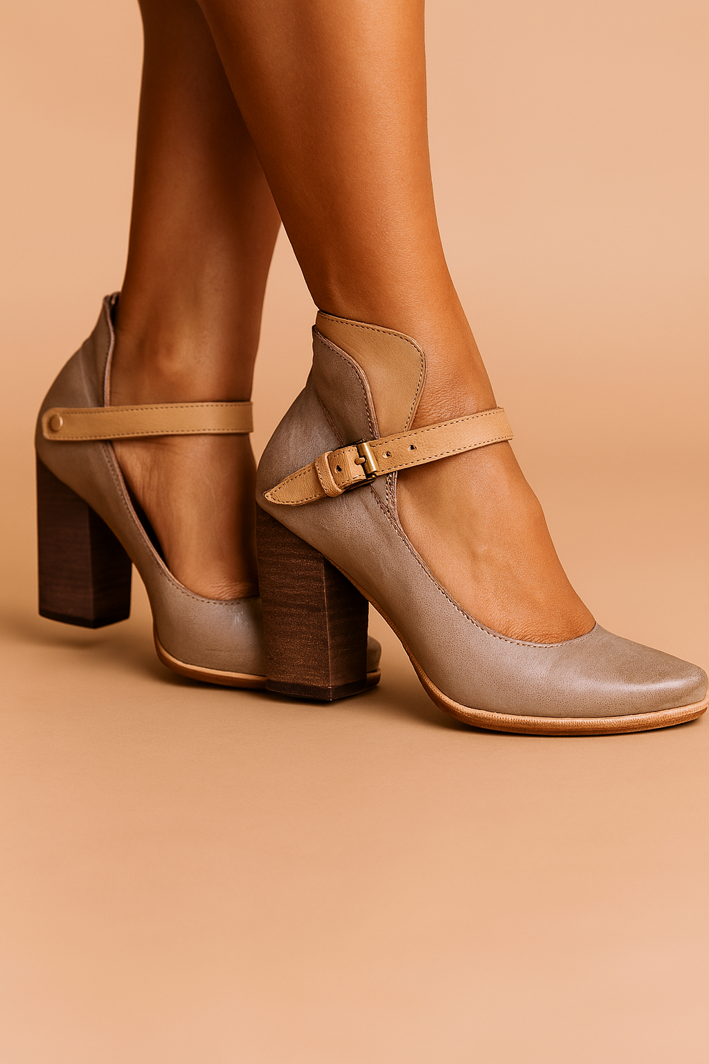 Block Heel Pumps with Ankle Strap for Women