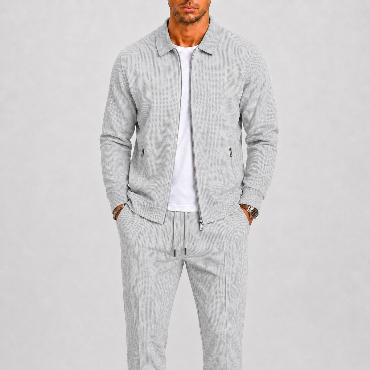 Zip Front Jacket and Pants Tracksuit Set for Men | Two Piece Set