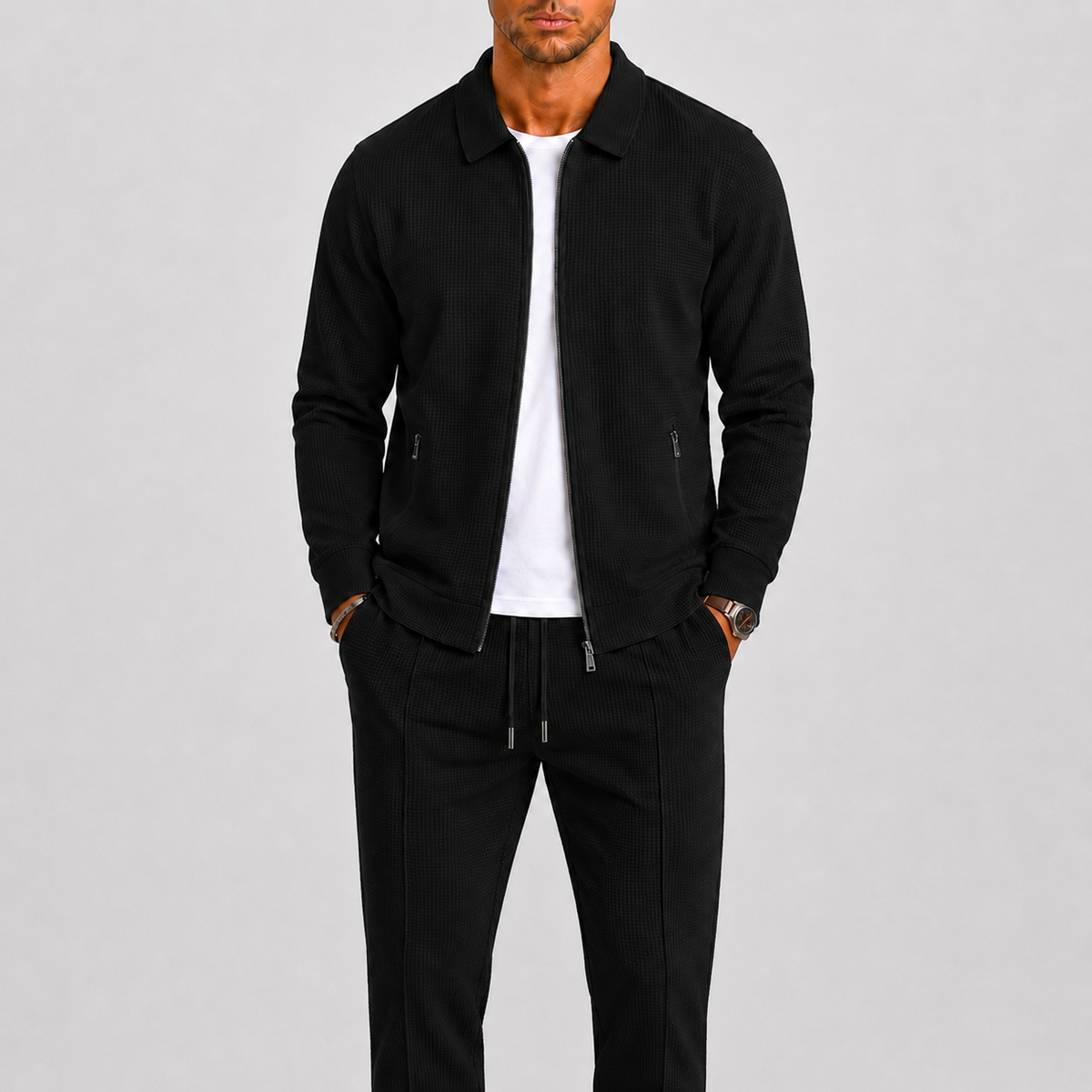 Zip Front Jacket and Pants Tracksuit Set for Men | Two Piece Set