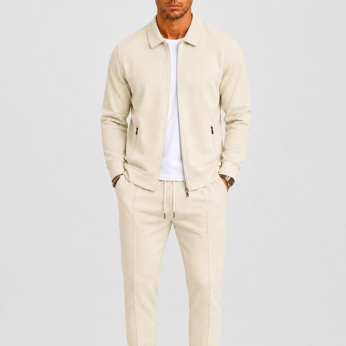Zip Front Jacket and Pants Tracksuit Set for Men | Two Piece Set